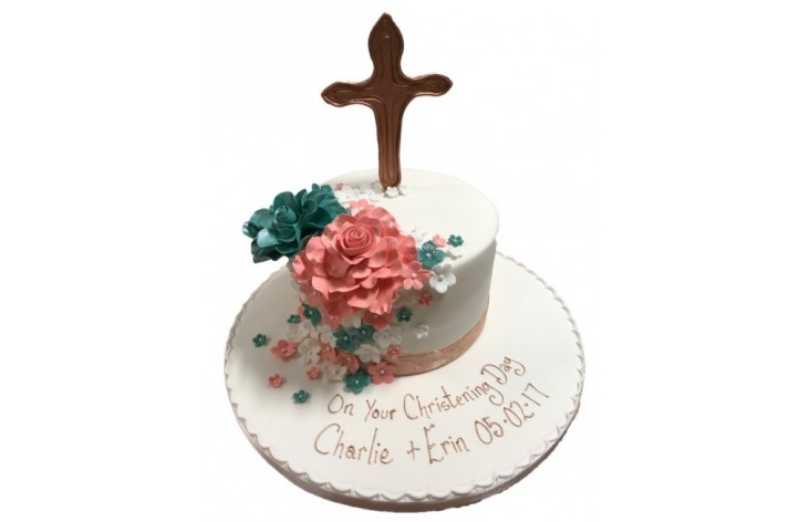 Flower & Cross Christening Cake